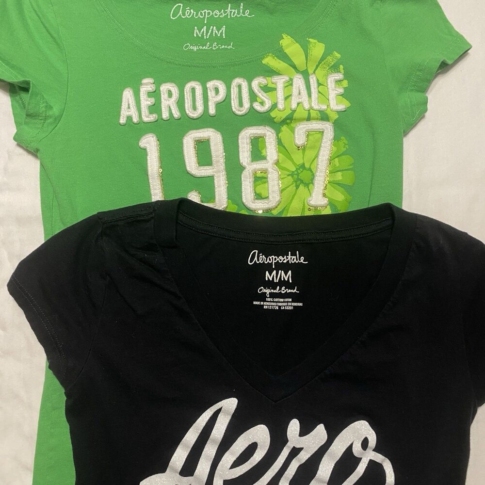 Aeropostale Y2K McBling Graphic Baby Tee Lot M Glitter Sequin Floral Mall Girl